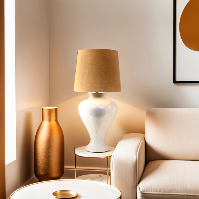 Embrace Elegance with the Ceramic Lamp White Pearl and Cream Shade Table Lamp - Shopica Pty Ltd