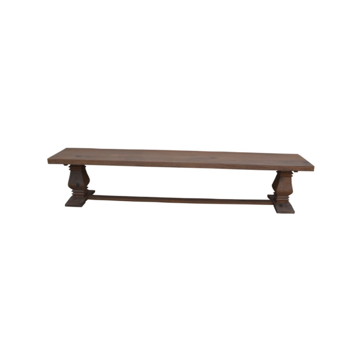Antique walnut finish dining table of the Athena Set, detailed with a beautiful natural grain