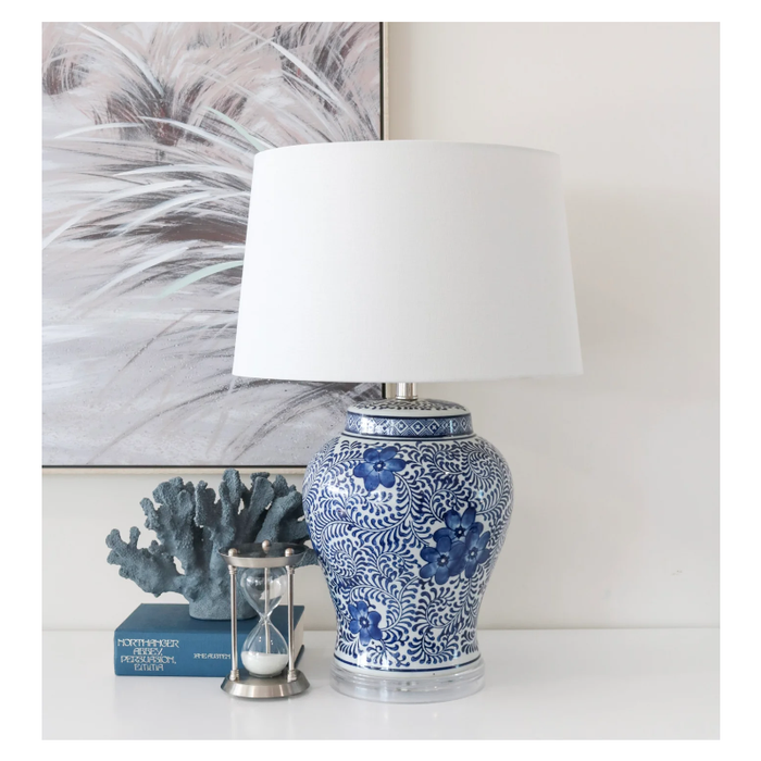 Porcelain Blue and White Table Lamp Floral Print Night Stand - Shopica Pty Ltd