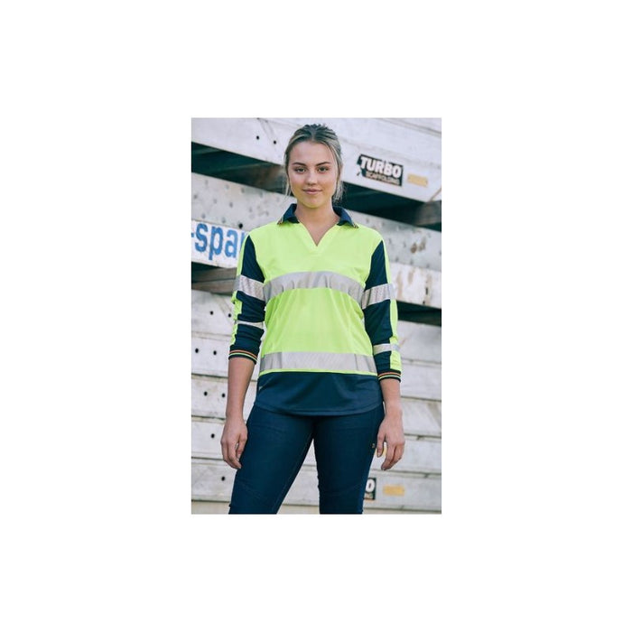 Bisley Womens Long Sleeve Taped Two Tone Hi Vis V-neck Polo