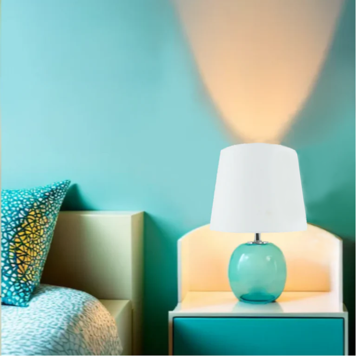 Blue Coastal Glass Table Lamp With  White Shade - Shopica Pty Ltd