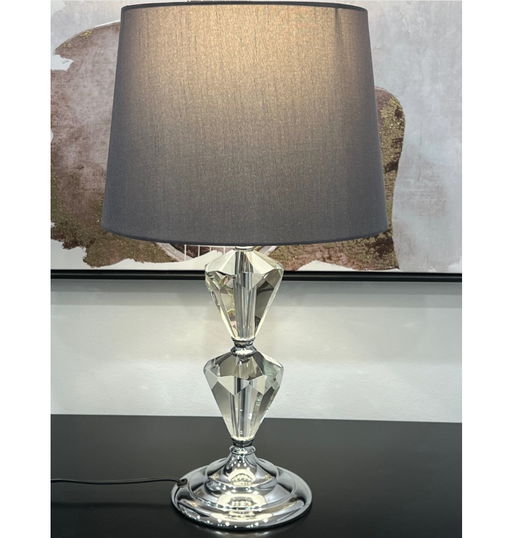 Sophisticated Silver Shade on Crystal Clear Glass Body Table Lamp