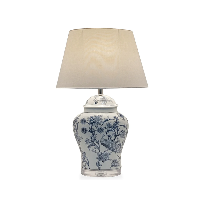 Transitional Print Table lamp White and Blue Peacock Flower Night Stand - Shopica Pty Ltd