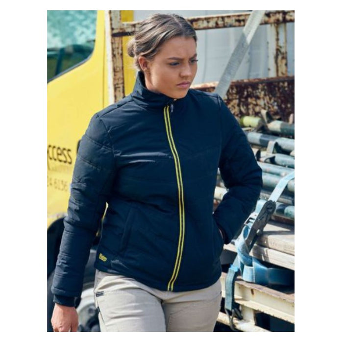 Bisley Womens Navy Yellow Zip Puffer Jacket