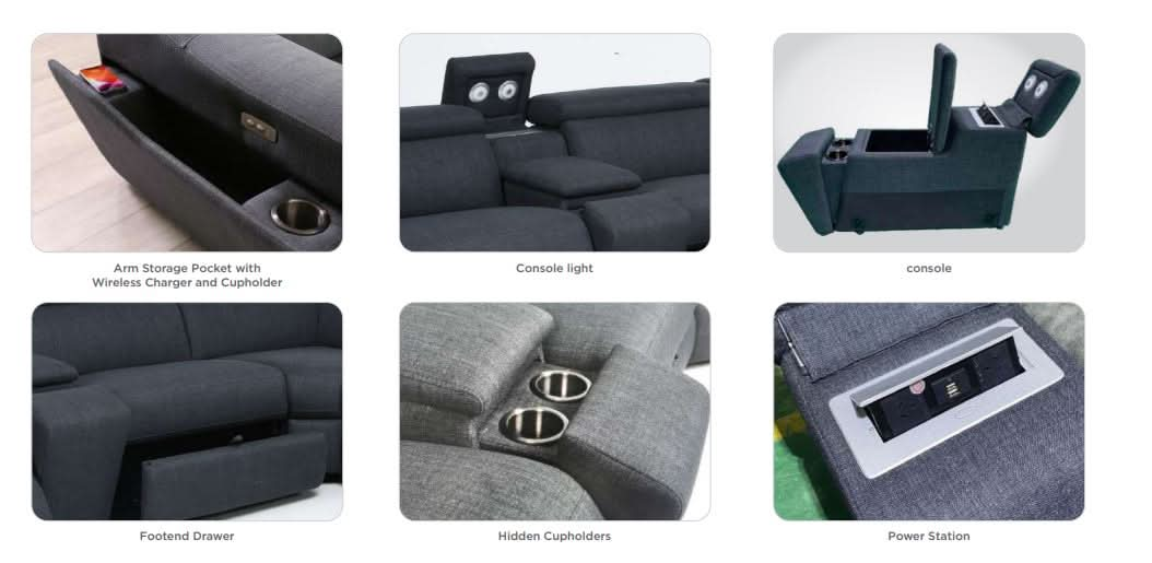 Blake Electric Reclining Corner Lounge Deep Grey with USB Ports - Shopica Pty Ltd