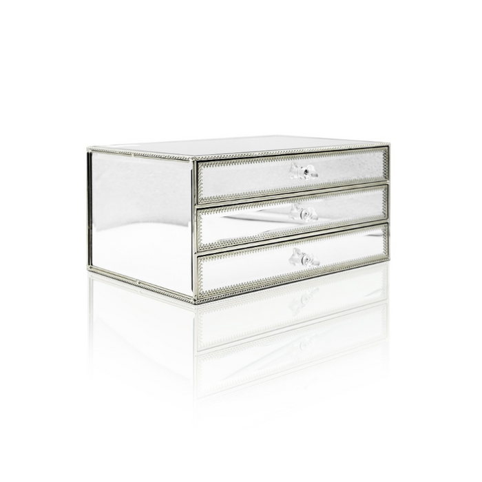 Elegant silver jewellery organizer with a reflective surface
