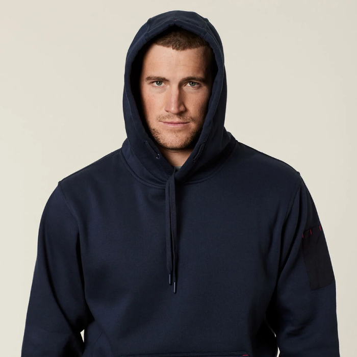 Hard Yakka Black Brushed Fleece Hoddie Tradie Work Jumper