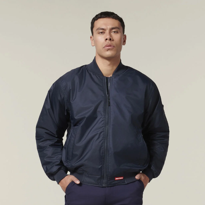 Hard Yakka Black Ribbed Waistband Bomber Jacket Tradie Work Jumper