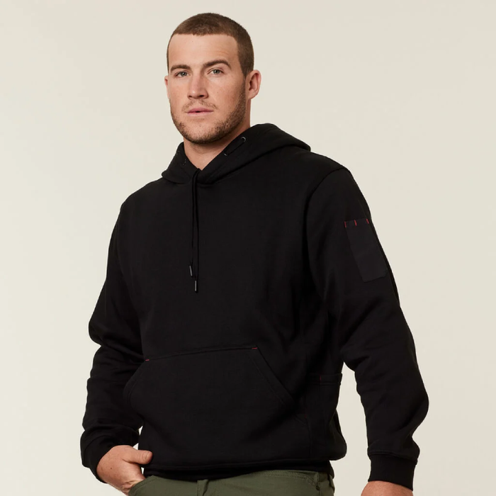 Hard Yakka Black Brushed Fleece Hoddie Tradie Work Jumper