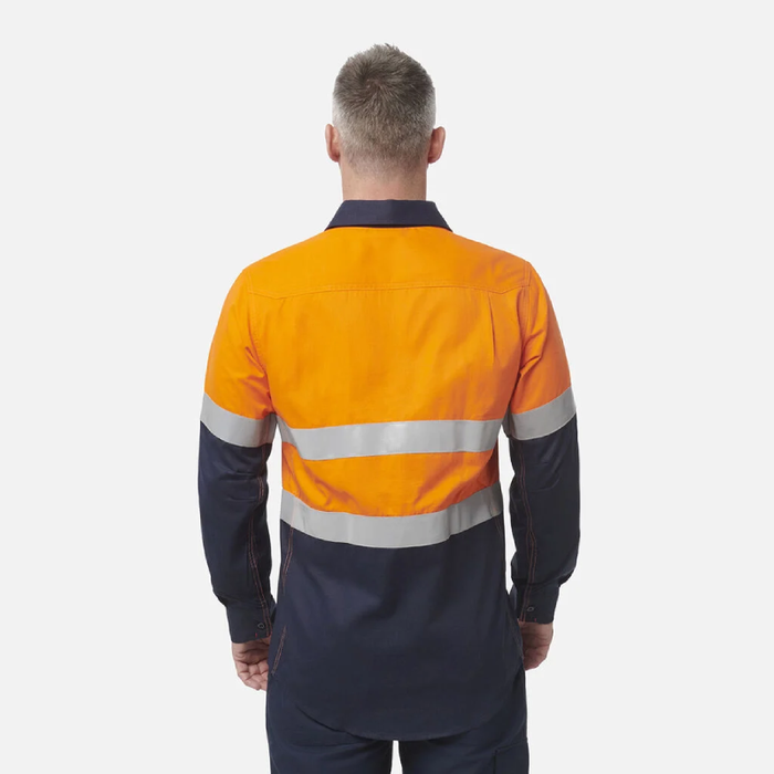 King Gee Shieldtec Flame Retardant  Hi-Visibilty Two Tone Closed Front Long Sleeve Shirt With Fr Tape Flame Resistant