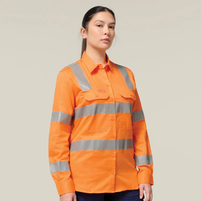 Hard Yakka Womens Foundations Biomotion Hi Vis Shirt With Tape Long Sleeve