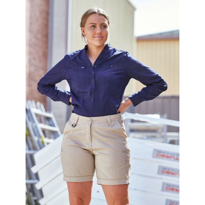 Bisley Womens Stretch Mid Rise Cotton Cuffed Hem Tradie Work Shorts