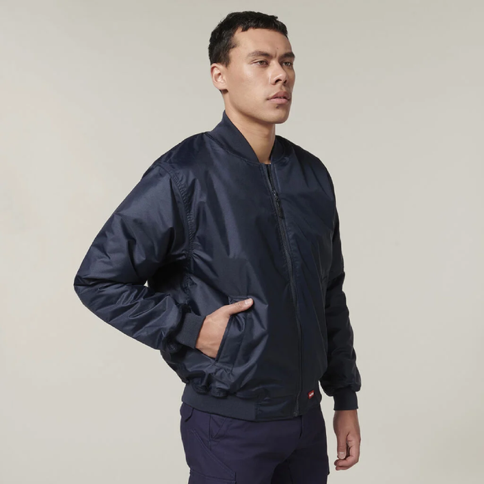 Hard Yakka Black Ribbed Waistband Bomber Jacket Tradie Work Jumper