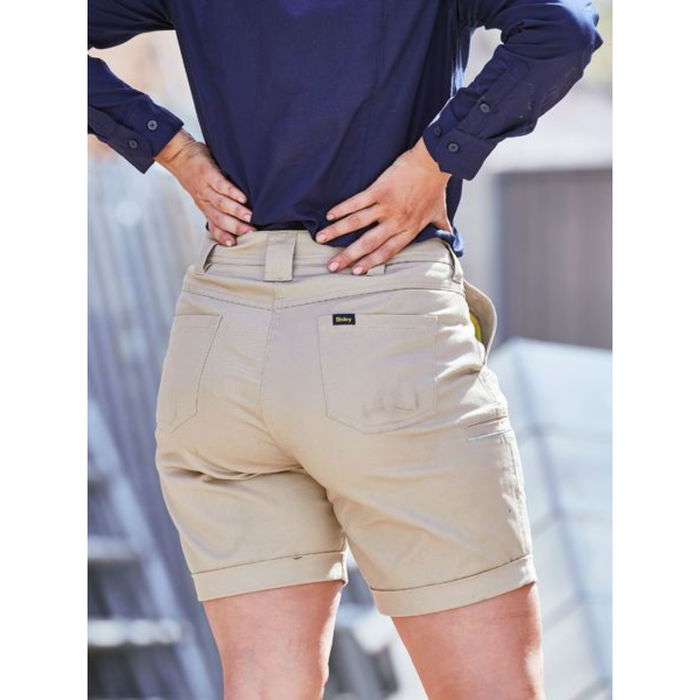 Bisley Womens Stretch Mid Rise Cotton Cuffed Hem Tradie Work Shorts