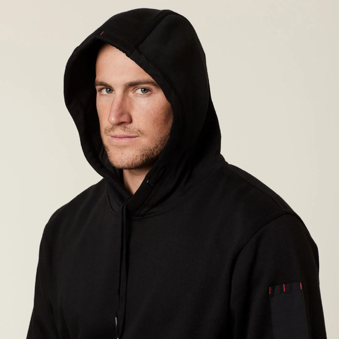 Hard Yakka Black Brushed Fleece Hoddie Tradie Work Jumper