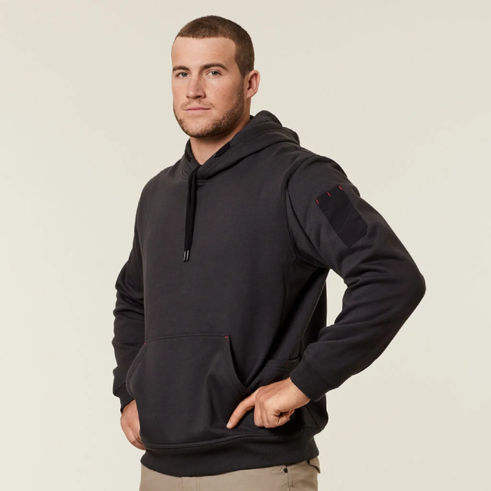 Hard Yakka Black Brushed Fleece Hoddie Tradie Work Jumper