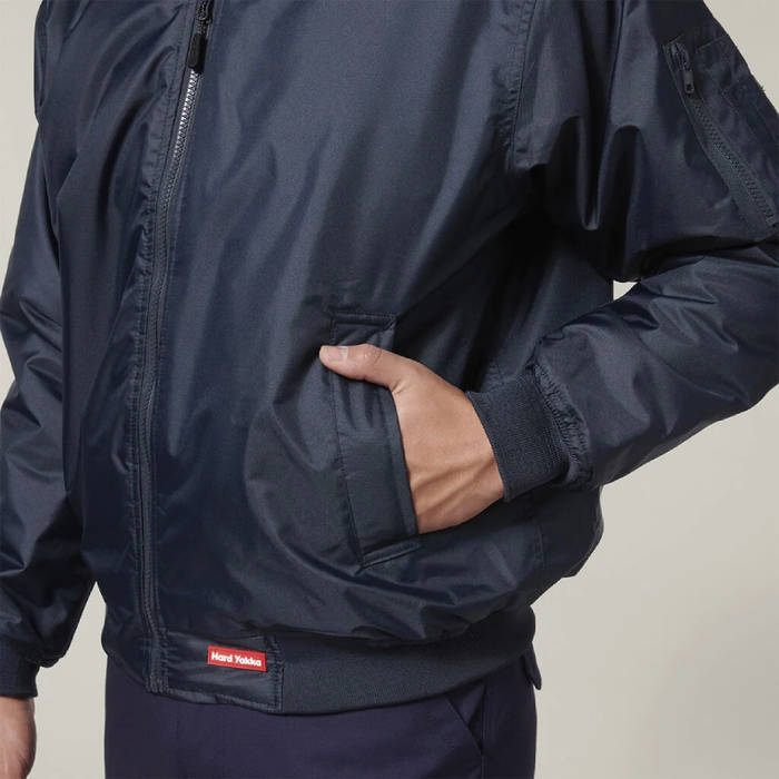 Hard Yakka Black Ribbed Waistband Bomber Jacket Tradie Work Jumper