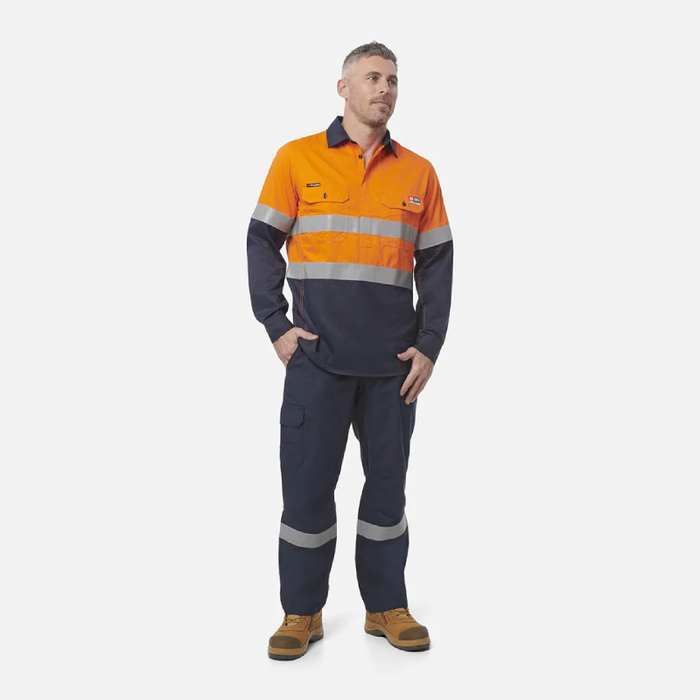 King Gee Shieldtec Flame Retardant  Hi-Visibilty Two Tone Closed Front Long Sleeve Shirt With Fr Tape Flame Resistant