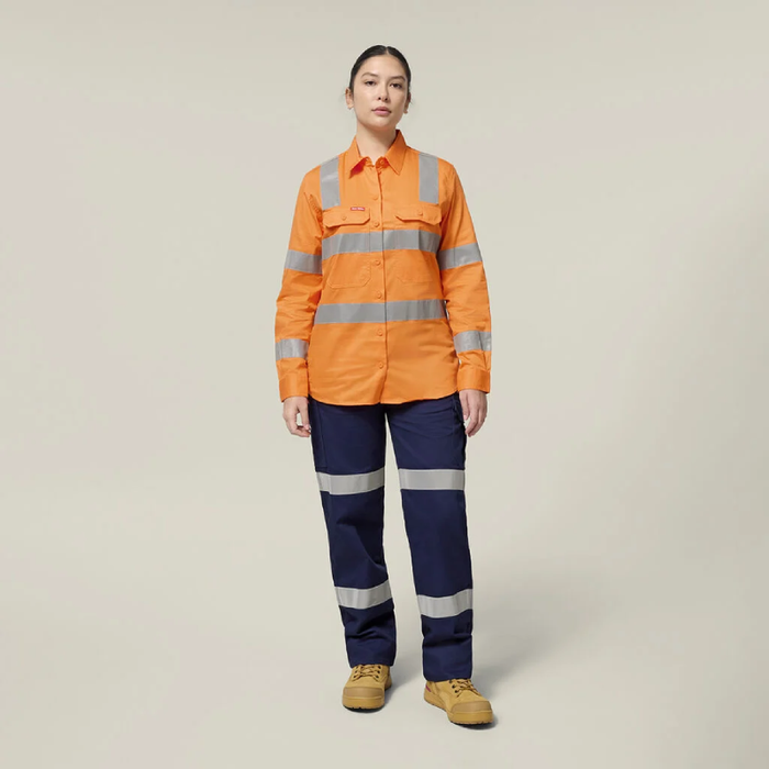 Hard Yakka Womens Foundations Biomotion Hi Vis Shirt With Tape Long Sleeve