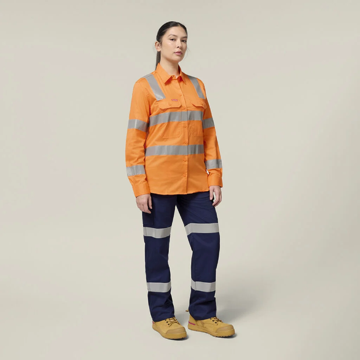 Hard Yakka Womens Foundations Biomotion Hi Vis Shirt With Tape Long Sleeve