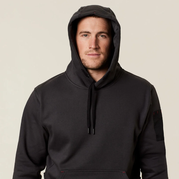 Hard Yakka Black Brushed Fleece Hoddie Tradie Work Jumper