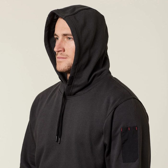 Hard Yakka Black Brushed Fleece Hoddie Tradie Work Jumper