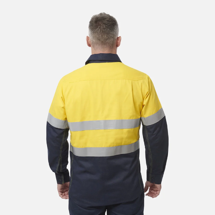 King Gee Shieldtec Flame Retardant  Hi-Visibilty Two Tone Closed Front Long Sleeve Shirt With Fr Tape Flame Resistant