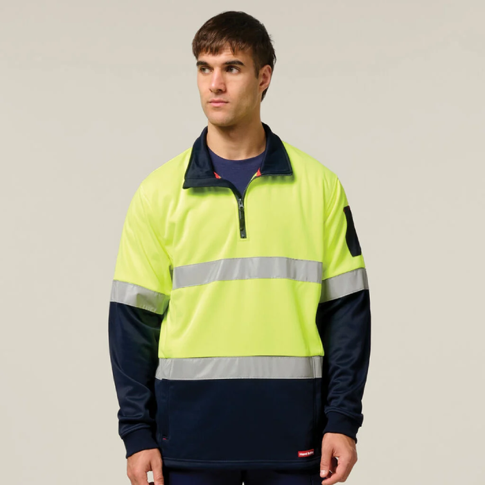 Hard Yakka Hi Vis 2 Tone 1/4 Zip Brushed Fleece Jumper With Tape