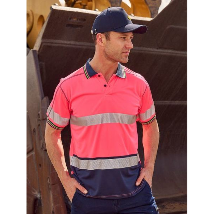 Bisley Taped Two Tone Hi Vis Polyester Mesh Short Sleeve 3M Reflective Tape Polo Shirt