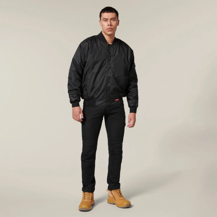 Hard Yakka Black Ribbed Waistband Bomber Jacket Tradie Work Jumper