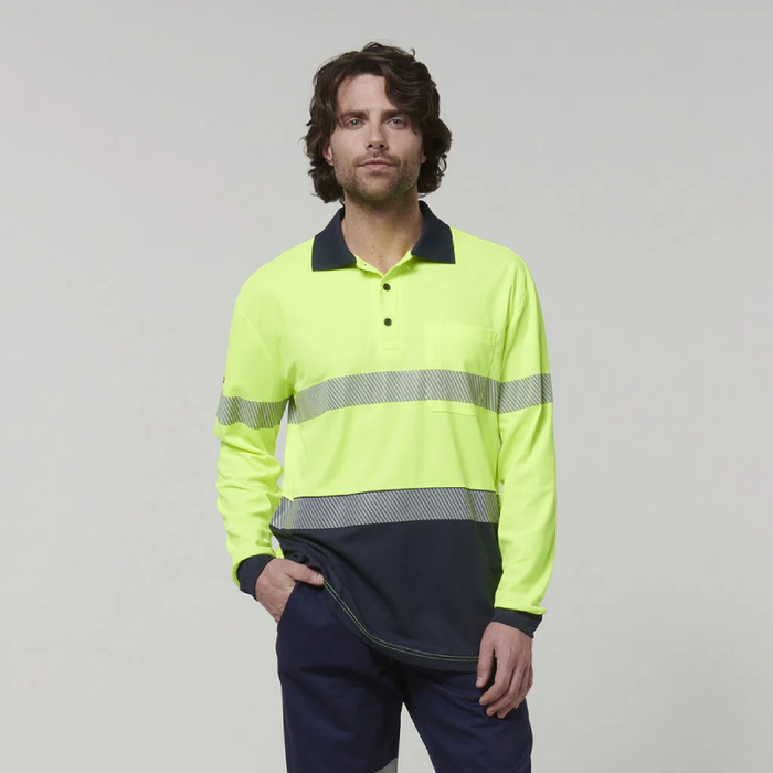 Hard Yakka Men's Long Sleeve Hi Vis 3M Reflective Taped Polo