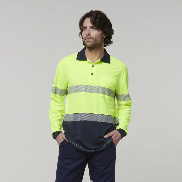 Hard Yakka Men's Long Sleeve Hi Vis 3M Reflective Taped Polo