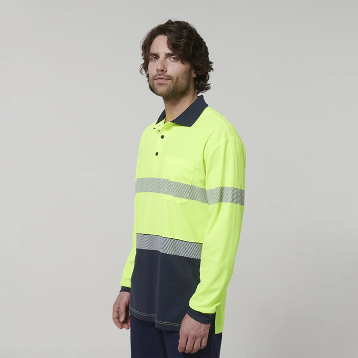 Hard Yakka Men's Long Sleeve Hi Vis 3M Reflective Taped Polo