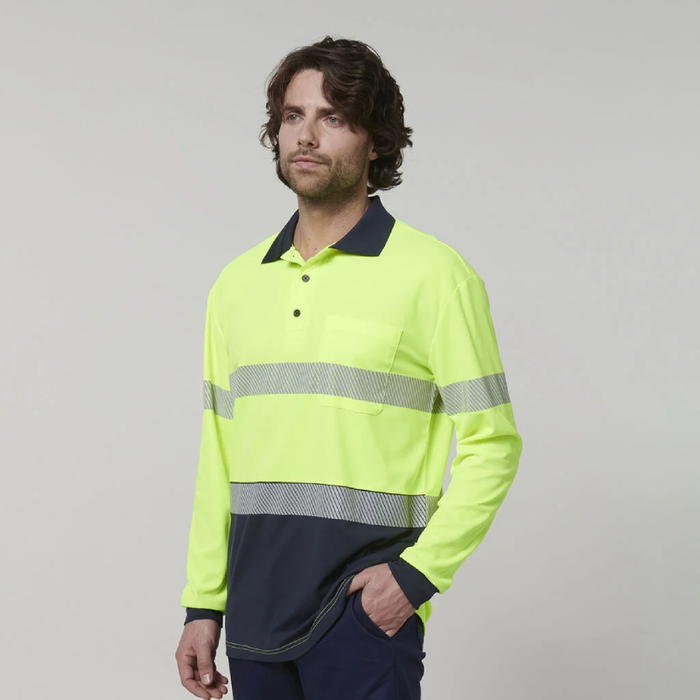 Hard Yakka Men's Long Sleeve Hi Vis 3M Reflective Taped Polo