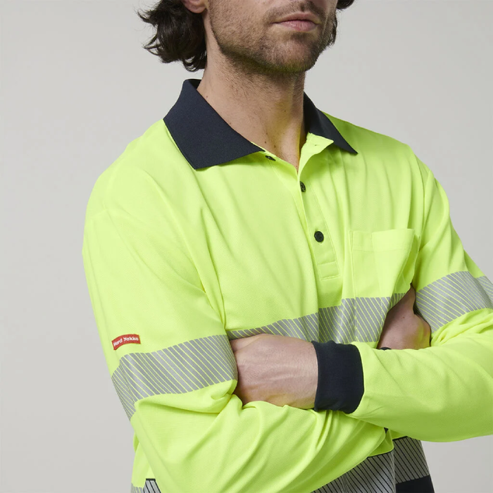 Hard Yakka Men's Long Sleeve Hi Vis 3M Reflective Taped Polo