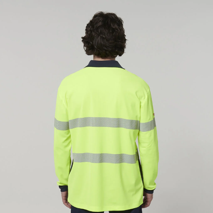 Hard Yakka Men's Long Sleeve Hi Vis 3M Reflective Taped Polo