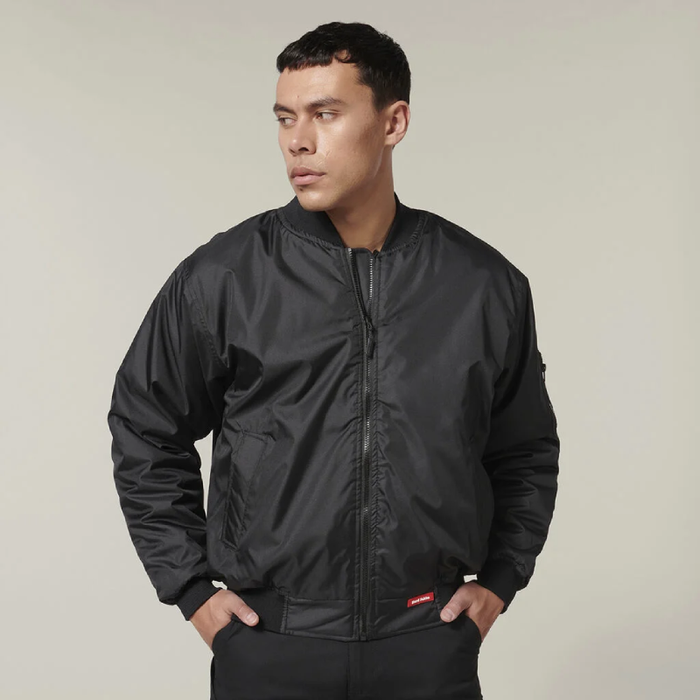 Hard Yakka Black Ribbed Waistband Bomber Jacket Tradie Work Jumper