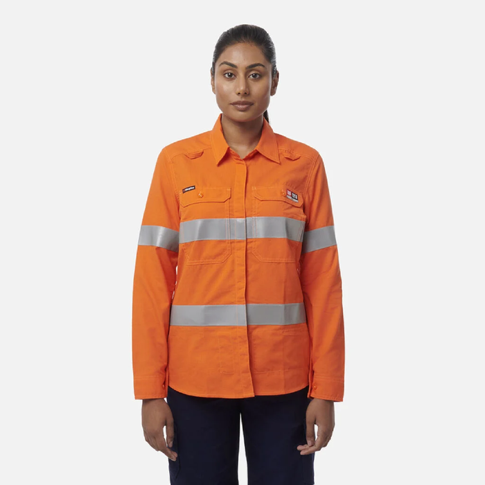 King Gee Women's Shieldtec Lenzing Flame Retardant Hi-Vis Open Front Taped Shirt