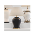 Elegant Black Ceramic and Brass Finish Table Lamp in a modern living setting.