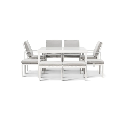 Elegance defined: the pristine white table of the Luminous Cube Dining Set