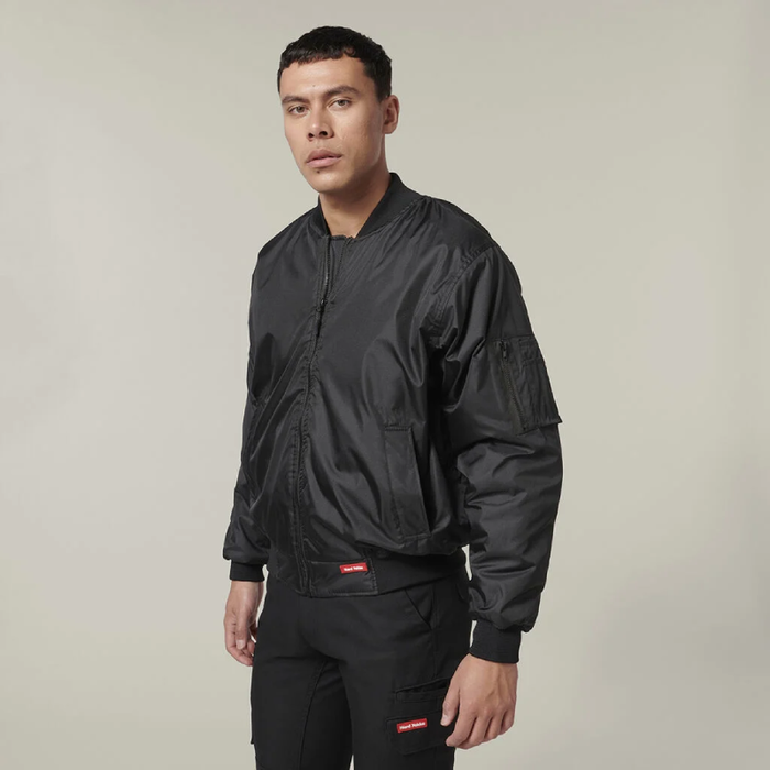 Hard Yakka Black Ribbed Waistband Bomber Jacket Tradie Work Jumper