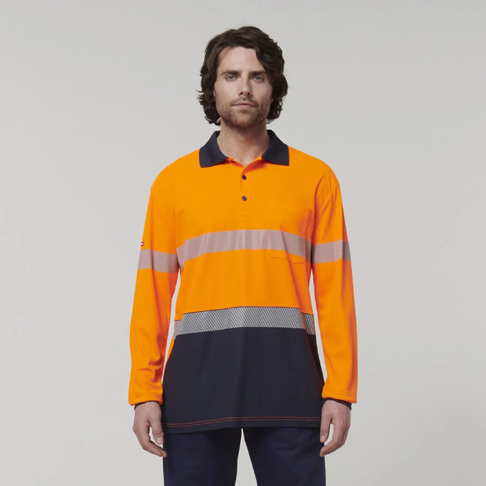 Hard Yakka Men's Long Sleeve Hi Vis 3M Reflective Taped Polo