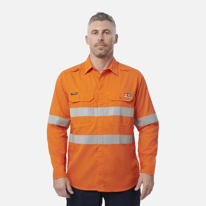 King Gee Shieldtec Lenzing Flame Retardant Hi-Vis Spliced Open Front Taped Shirt