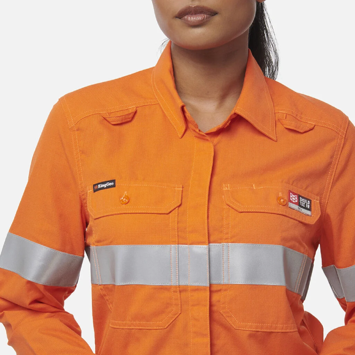 King Gee Women's Shieldtec Lenzing Flame Retardant Hi-Vis Open Front Taped Shirt