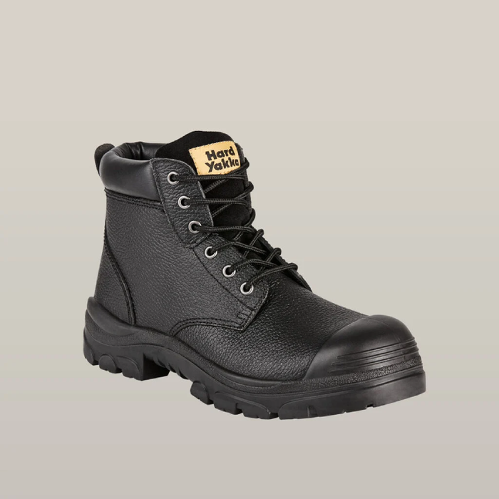 Hard Yakka Steel Cap Gravel Emboss Lace Safety Toe Work Boots - Black