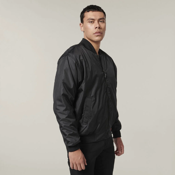 Hard Yakka Black Ribbed Waistband Bomber Jacket Tradie Work Jumper