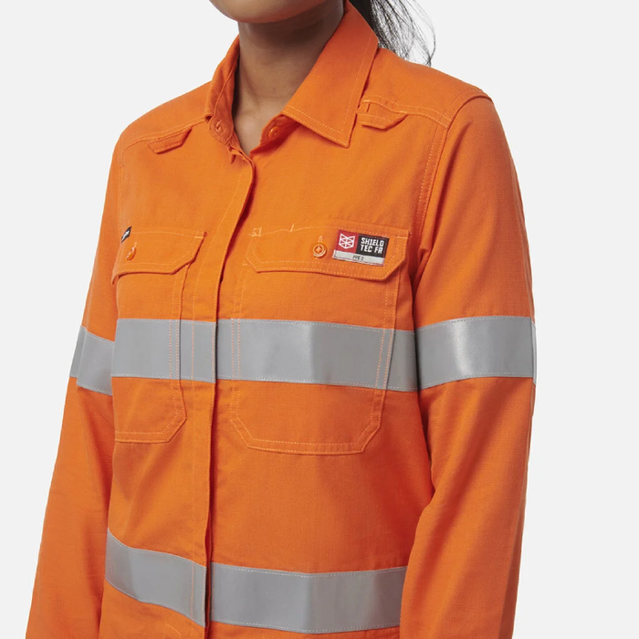 King Gee Women's Shieldtec Lenzing Flame Retardant Hi-Vis Open Front Taped Shirt