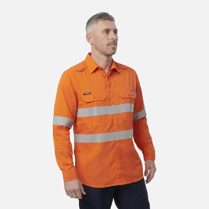 King Gee Shieldtec Lenzing Flame Retardant Hi-Vis Spliced Open Front Taped Shirt