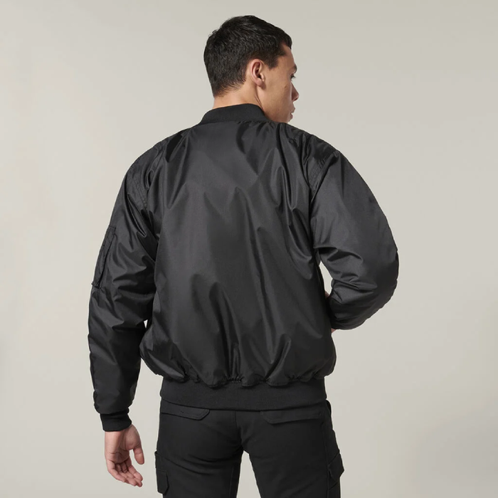 Hard Yakka Black Ribbed Waistband Bomber Jacket Tradie Work Jumper