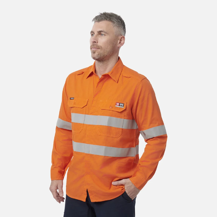 King Gee Shieldtec Lenzing Flame Retardant Hi-Vis Spliced Open Front Taped Shirt